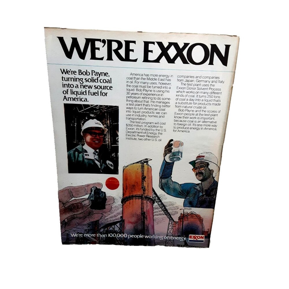 1981 Exxon Ad Bob Payne Coal to Liquid Fuel Vintage Energy Industry Print Ad
